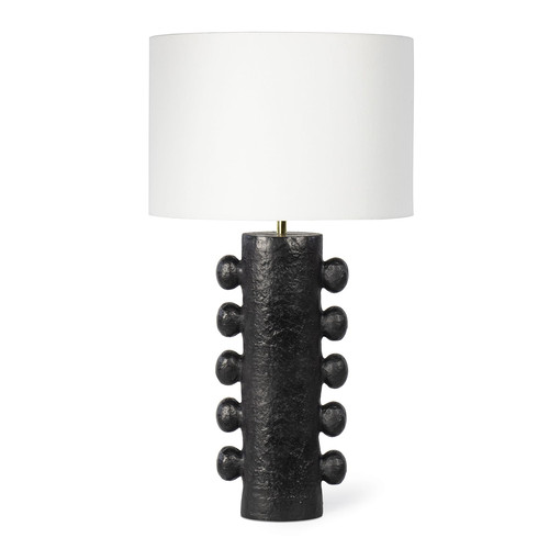 Black Metal Table lamp with linen shade and protruding sides